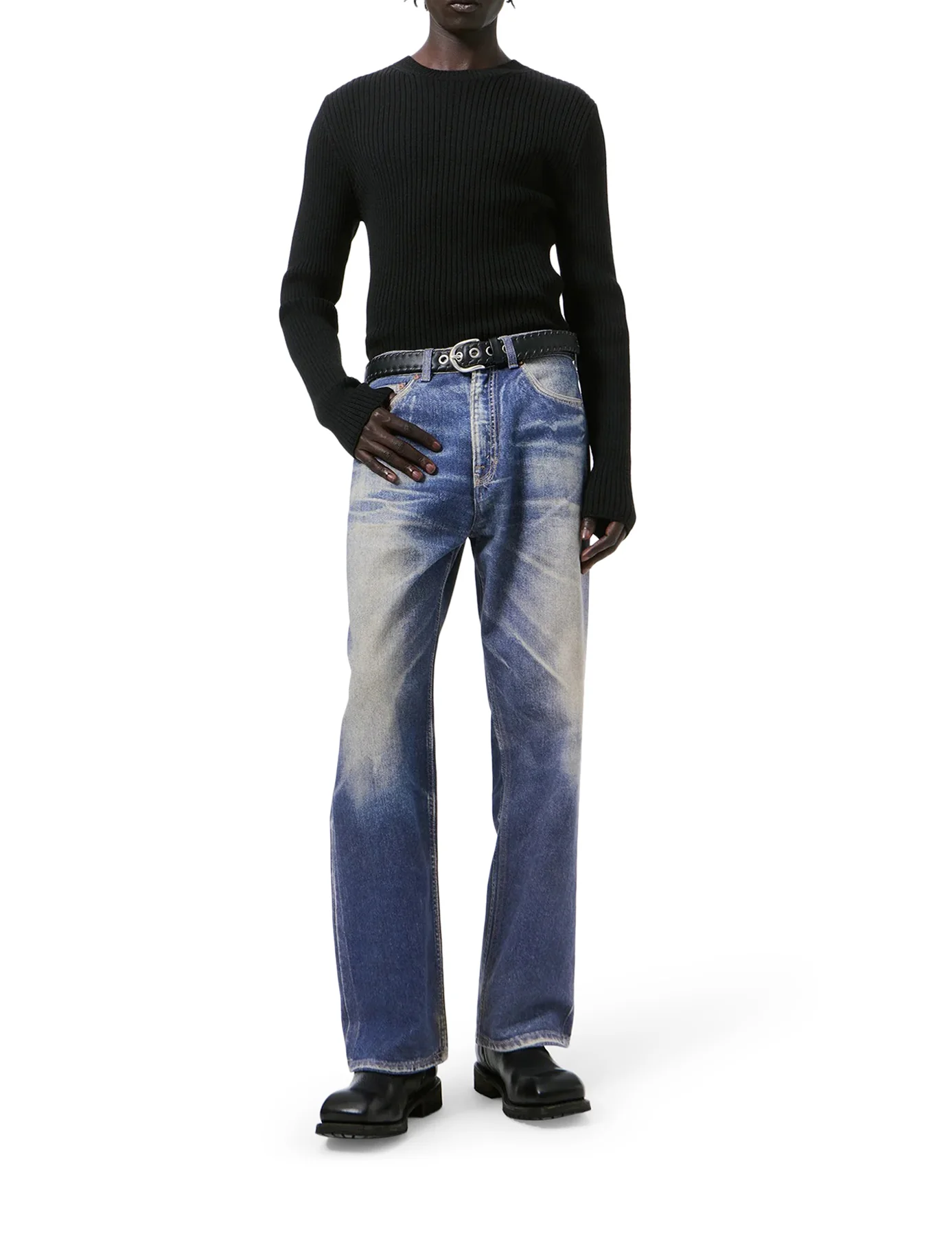 JEANS THIRD CUT CON STAMPA DENIM EFFETTO TROMPE-L`ŒIL - Image 2