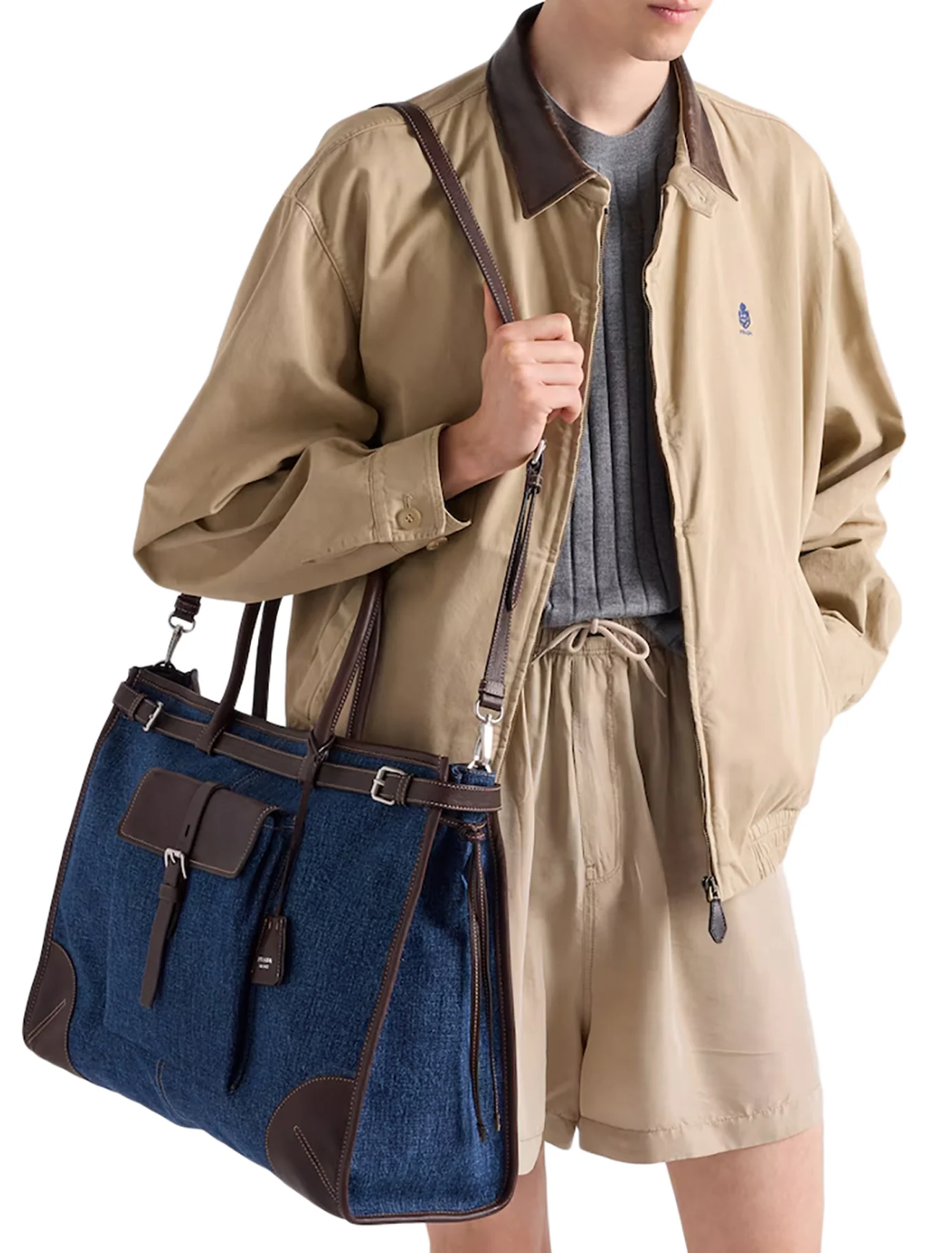 PRADA BONNIE SHOPPING BAG IN DENIM AND LEATHER - Image 2