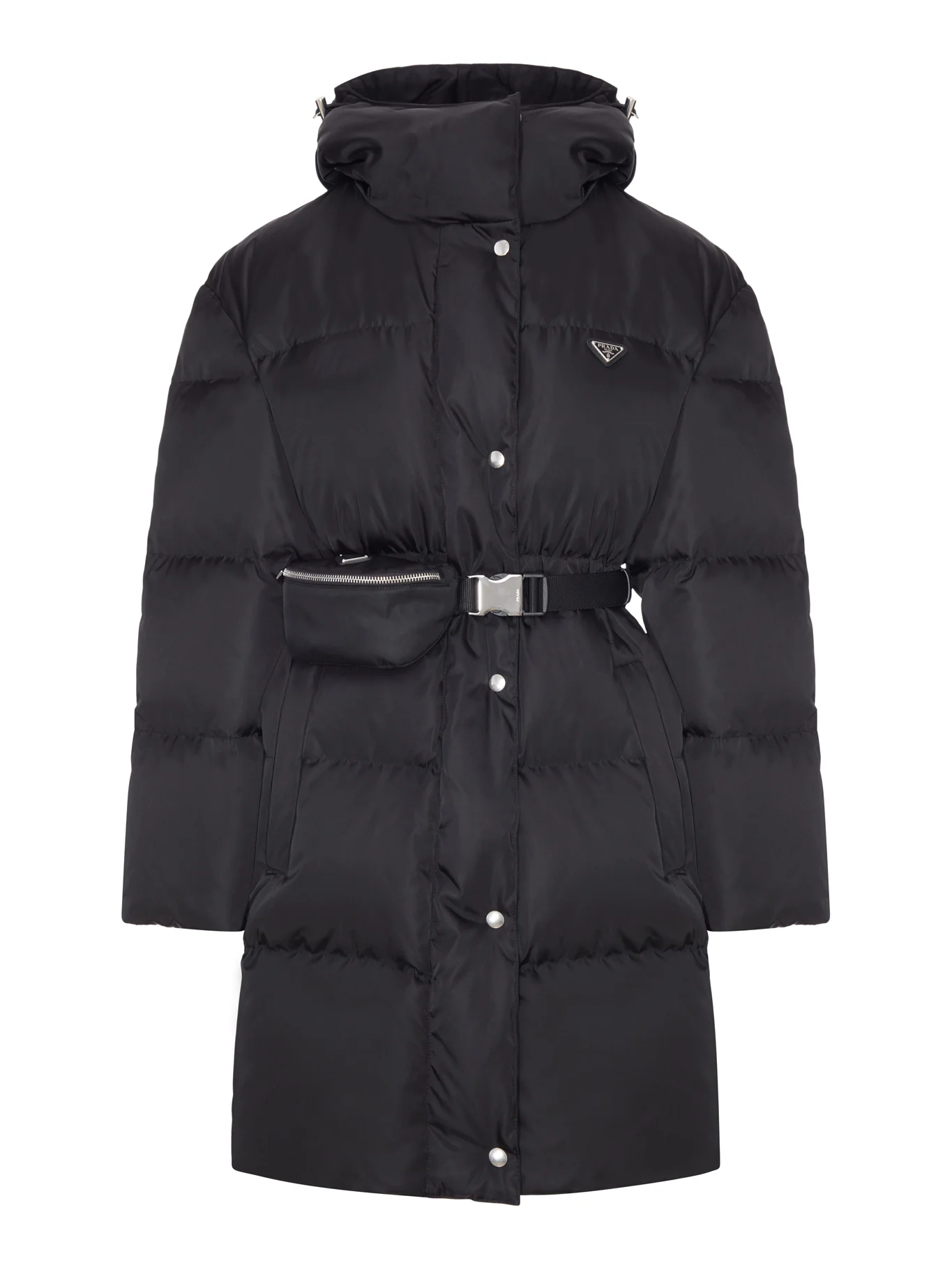RE-NYLON DOWN JACKET WITH HOOD AND WAIST BELT