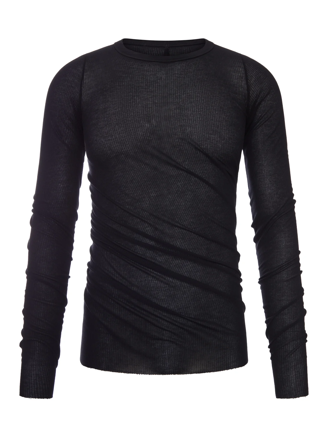 SEMI-TRANSPARENT RIBBED T-SHIRT WITH DRAPING