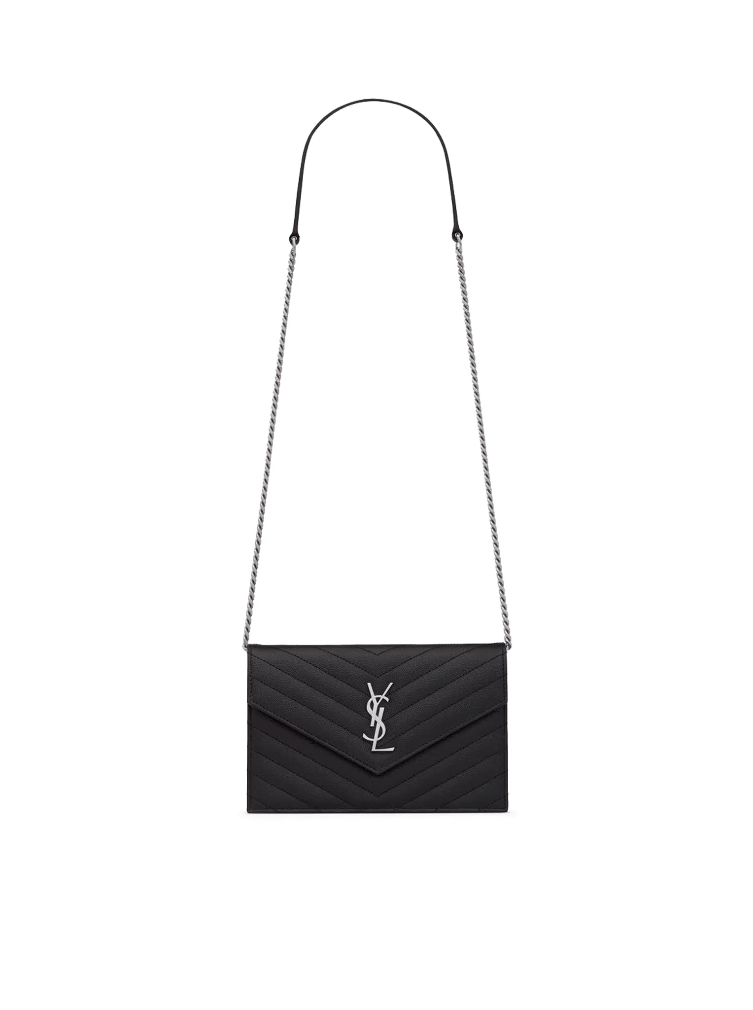 CLASSIC CASSANDRE CHAIN ENVELOPE CLUTCH IN GRAIN DE POUDRE LEATHER