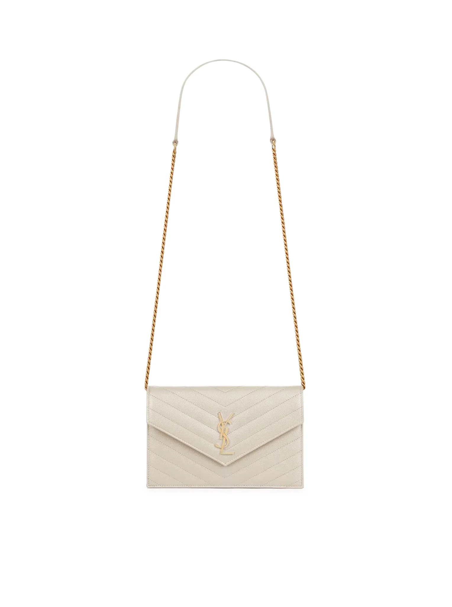 CLASSIC CASSANDRE CHAIN ENVELOPE CLUTCH IN GRAIN DE POUDRE LEATHER