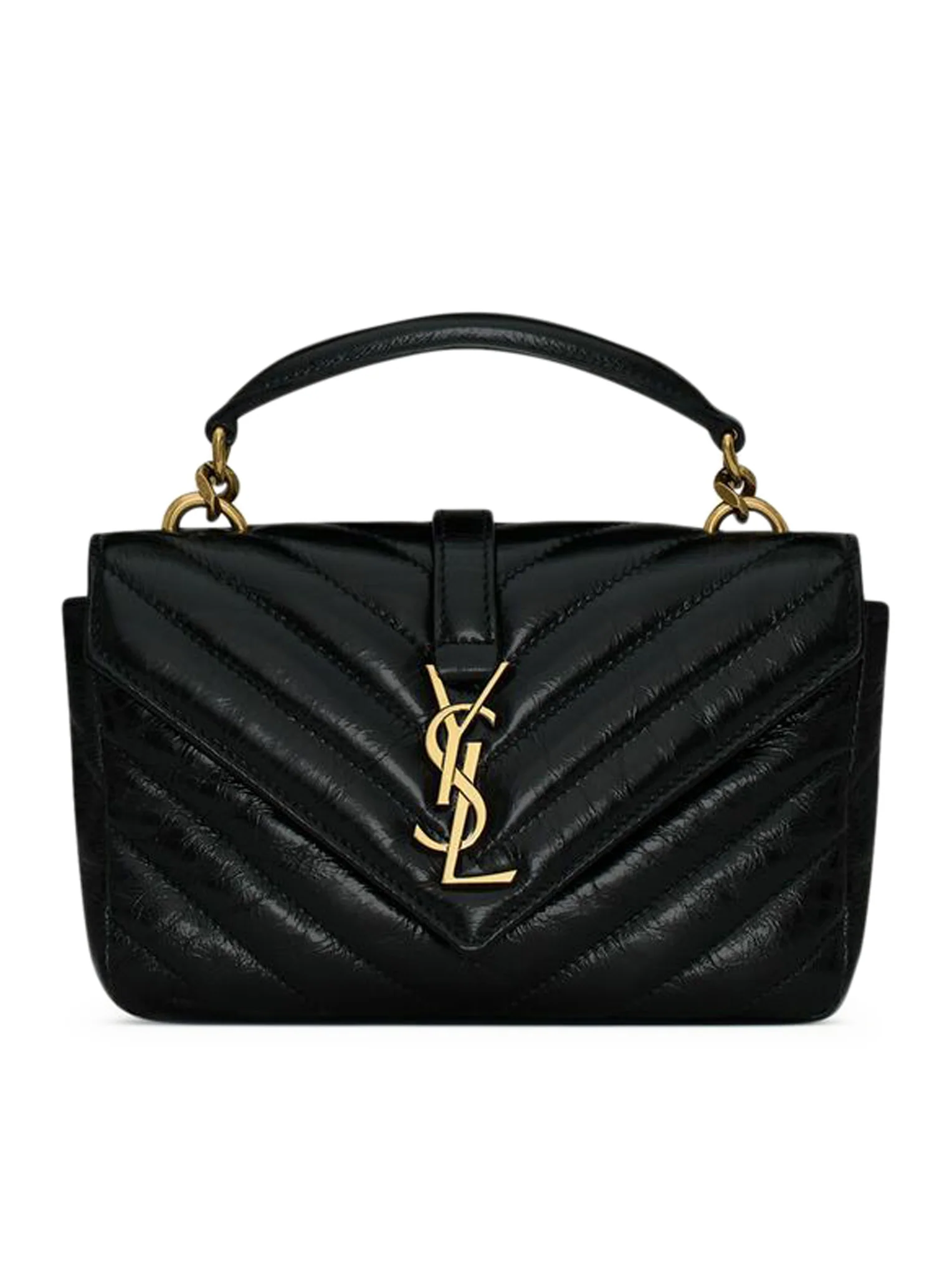 COLLEGE MINI CHAIN BAG IN SHINY CRAQUELÉ LEATHER