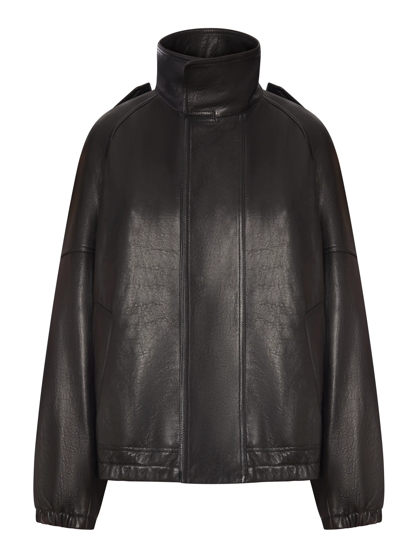 OVERSIZED LEATHER JACKET WITH HIGH COLLAR