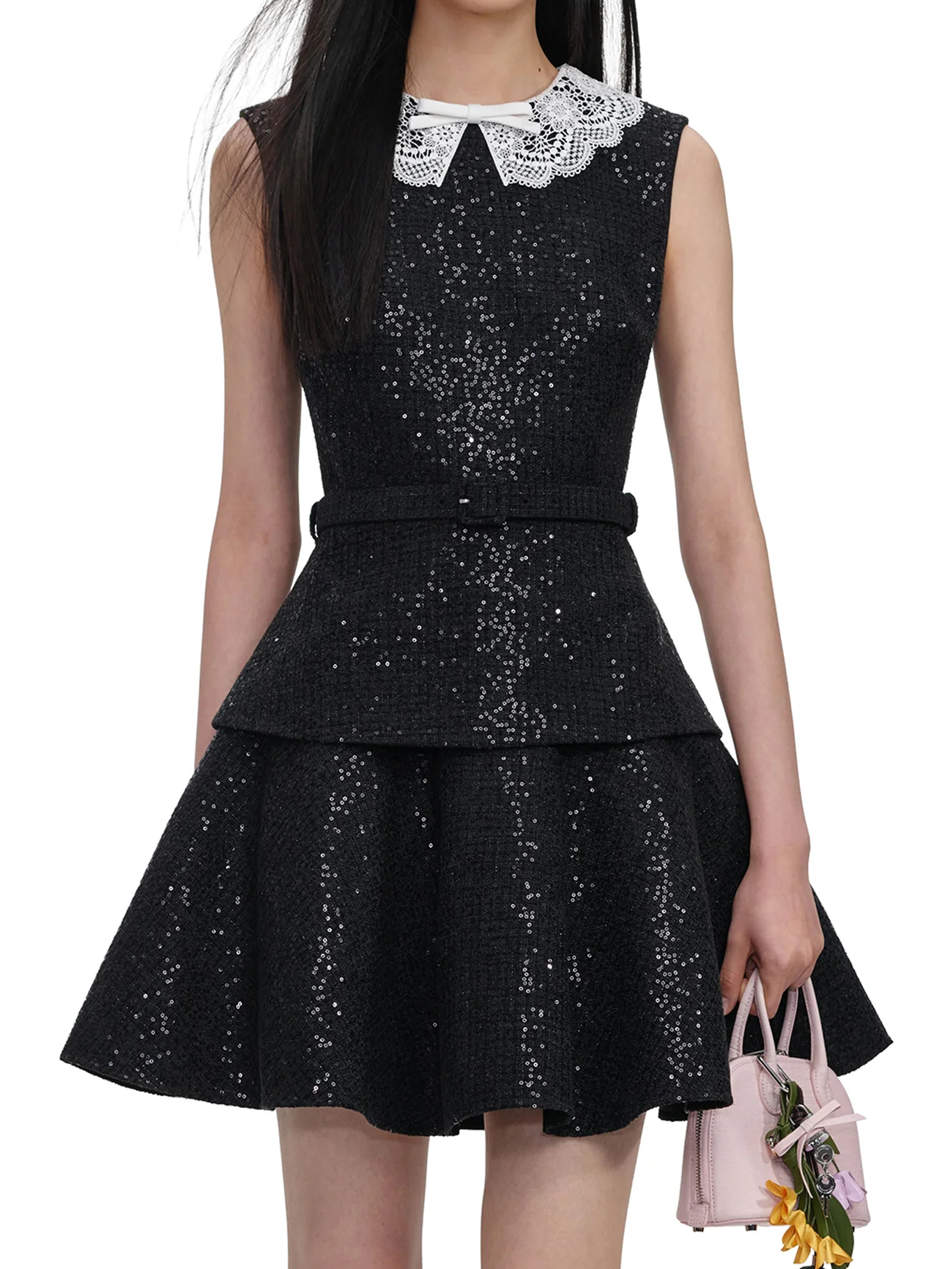BLACK SEQUIN BOUCLE MINI DRESS - Image 3