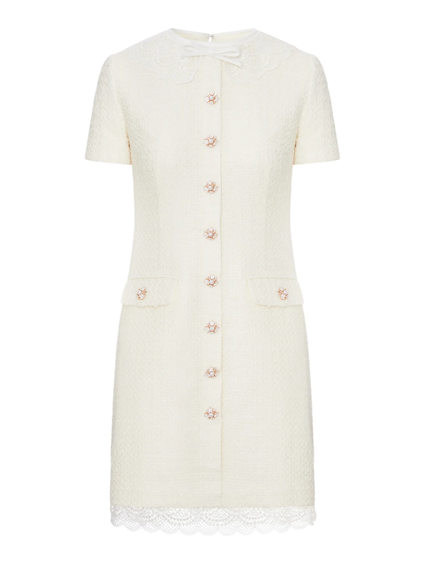 CREAM-COLOURED MINI DRESS WITH BOUCLE LACE COVERINGS