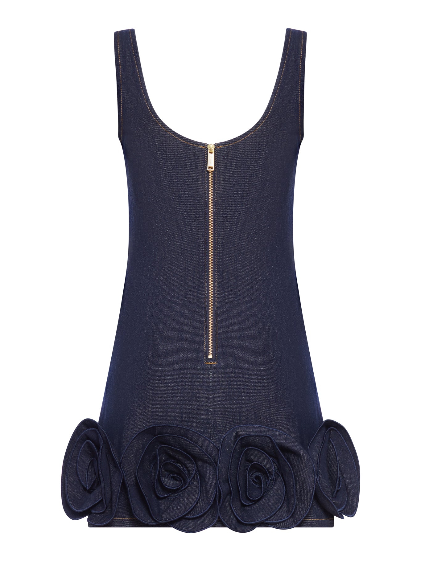 INDIGO DENIM MINI DRESS WITH 3D FLOWERS - Image 2