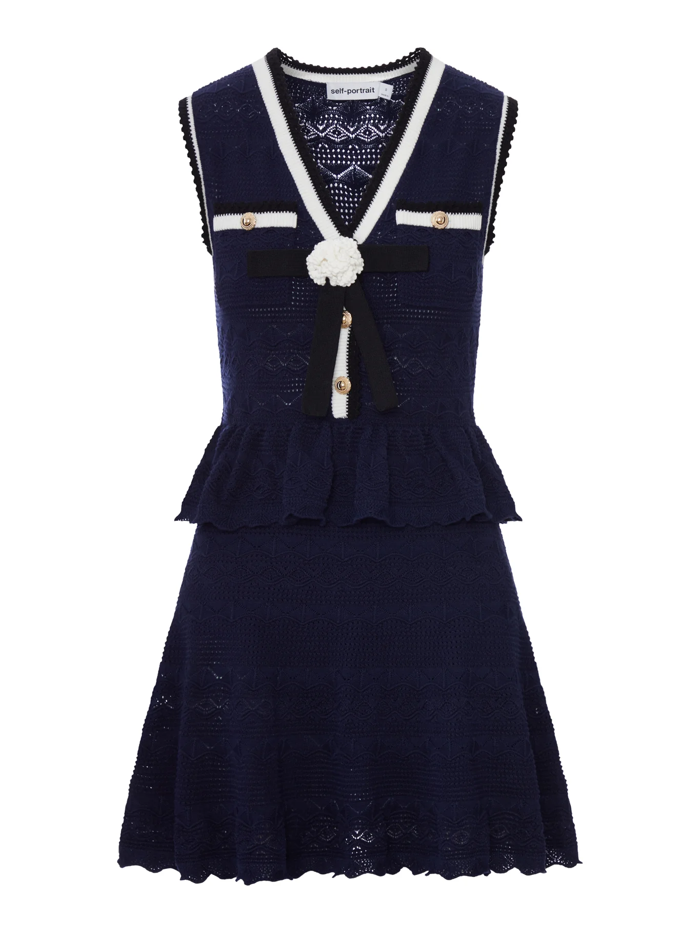 NAVY BLUE PEPLUM QUILTED KNIT MINI DRESS