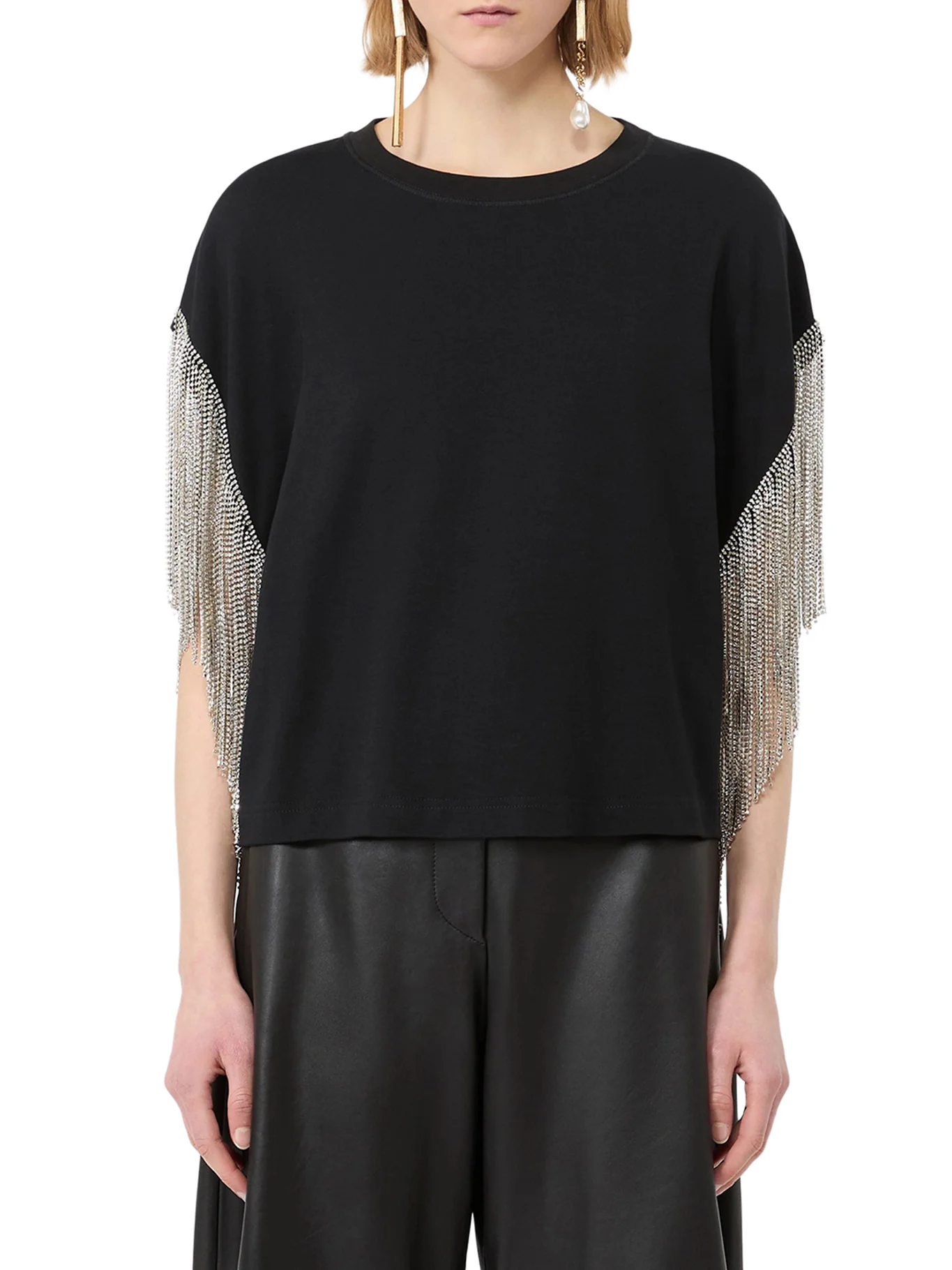BOXY T-SHIRT IN COTTON WITH RHINESTONE FRINGES - Image 3