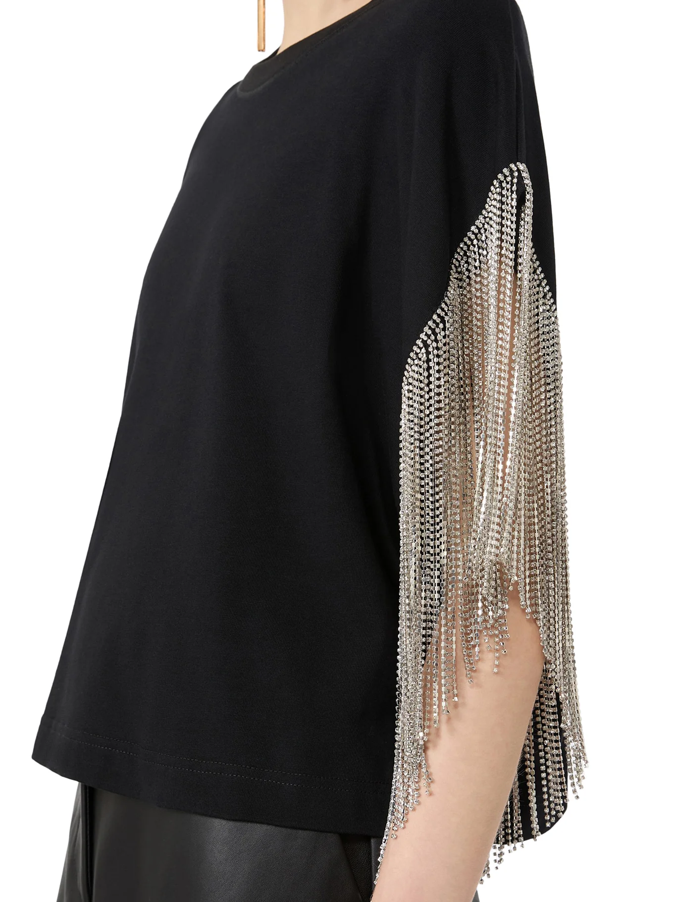 BOXY T-SHIRT IN COTTON WITH RHINESTONE FRINGES - Image 5
