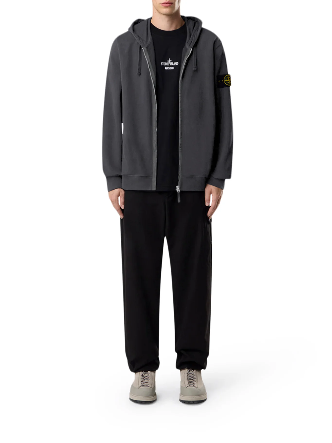 COTTON SWEATSHIRT WITH ZIP, HOOD AND COMPASS LOGO - Image 2