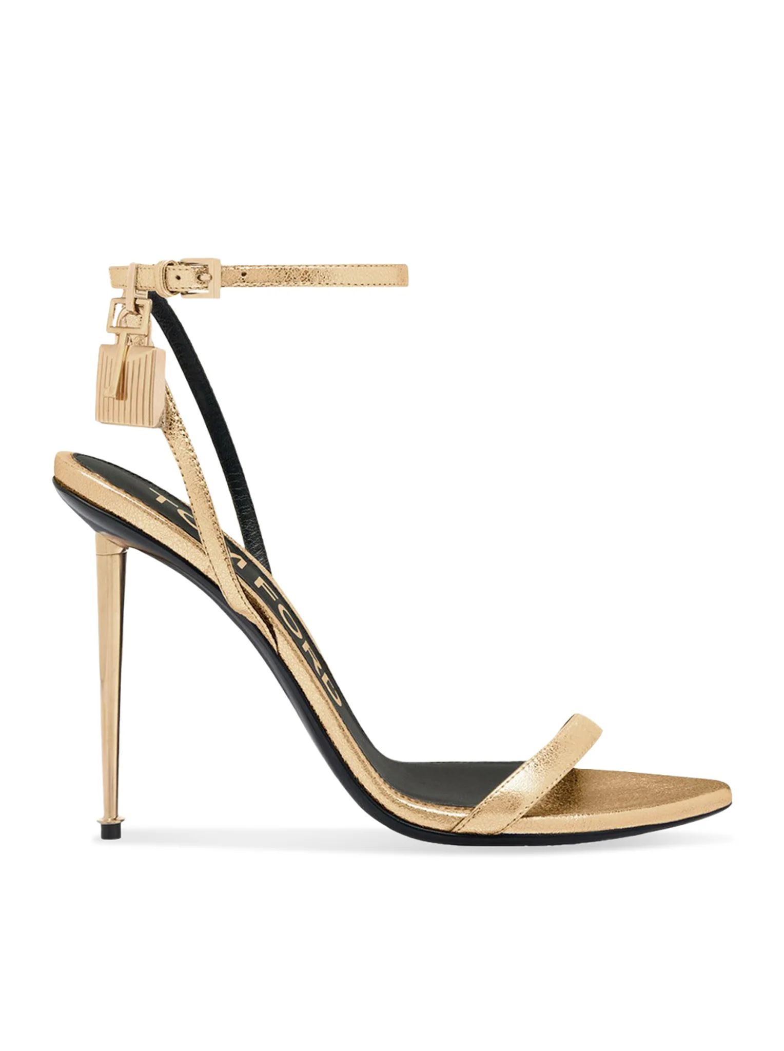GOLD HIGH-HEELED STILETTO SANDAL IN PATENT LEATHER