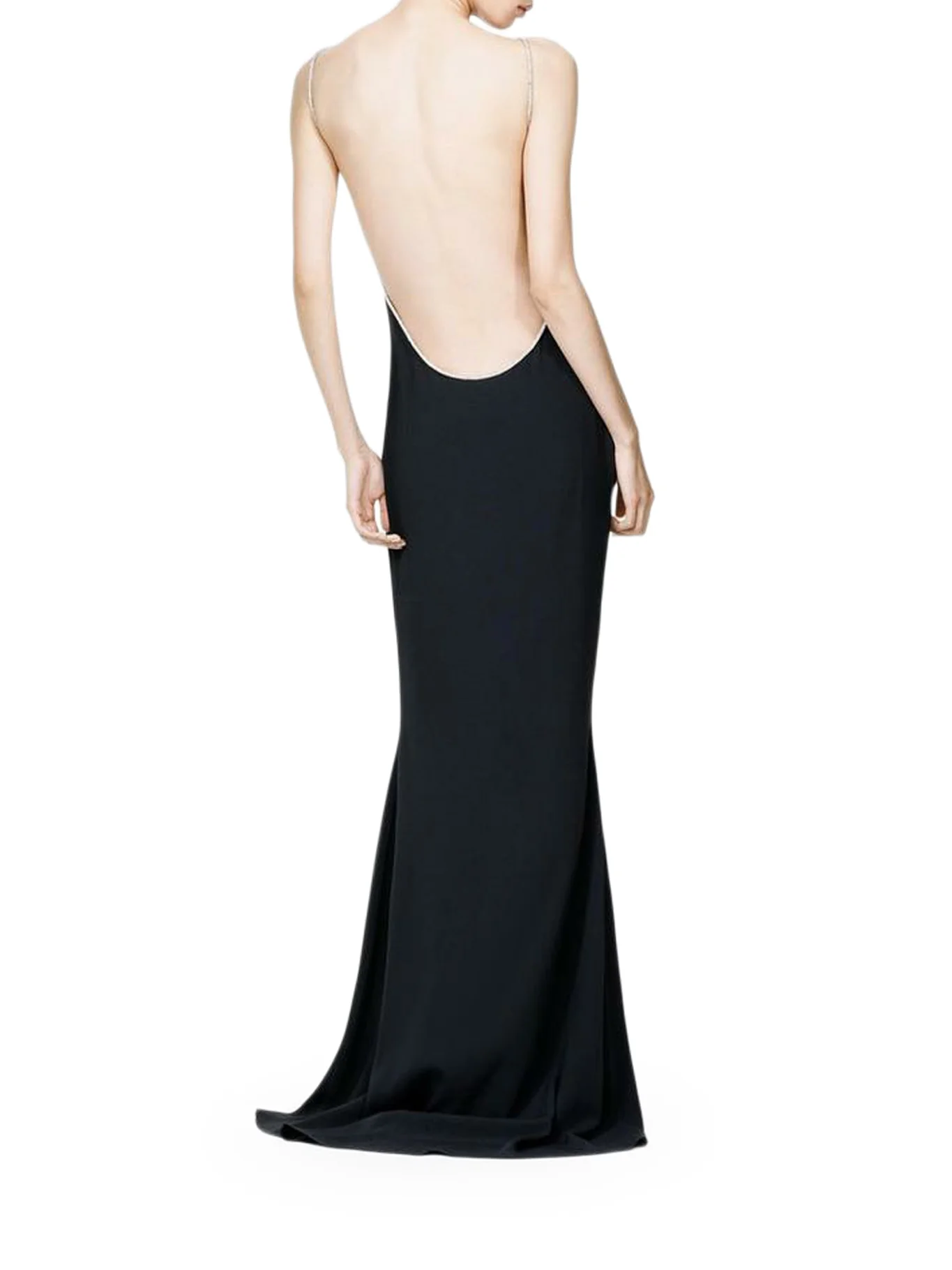 SATIN EVENING DRESS WITH CRYSTAL CHAIN ??EMBROIDERY AND OPEN BACK - Image 3