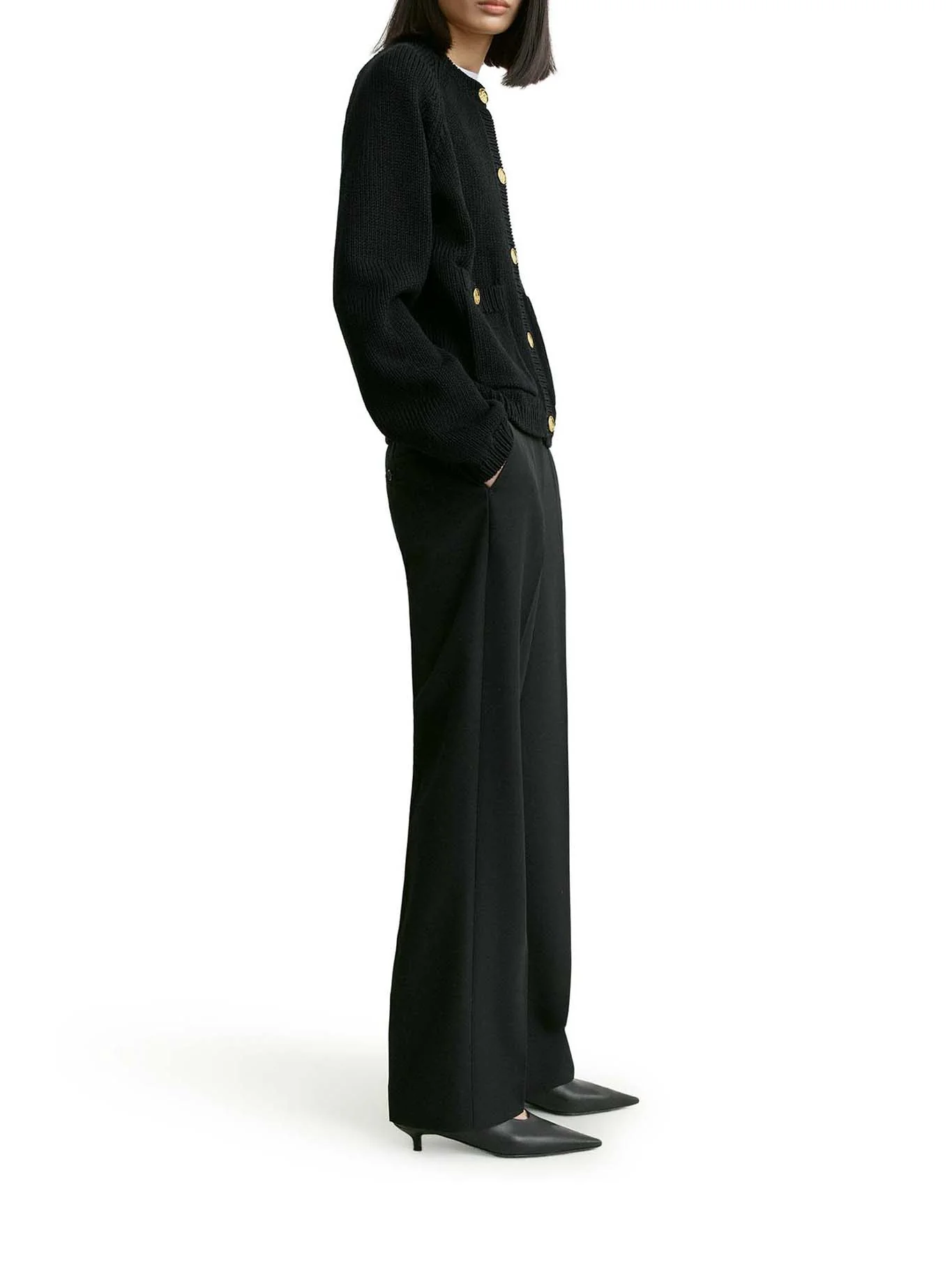 BLACK COTTON CARDIGAN WITH HAMMERED-EFFECT BUTTONS - Image 4