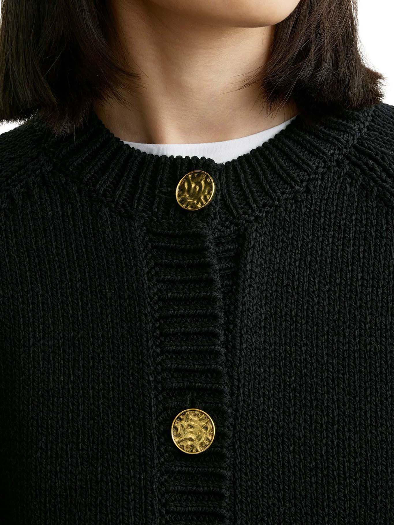 BLACK COTTON CARDIGAN WITH HAMMERED-EFFECT BUTTONS - Image 5