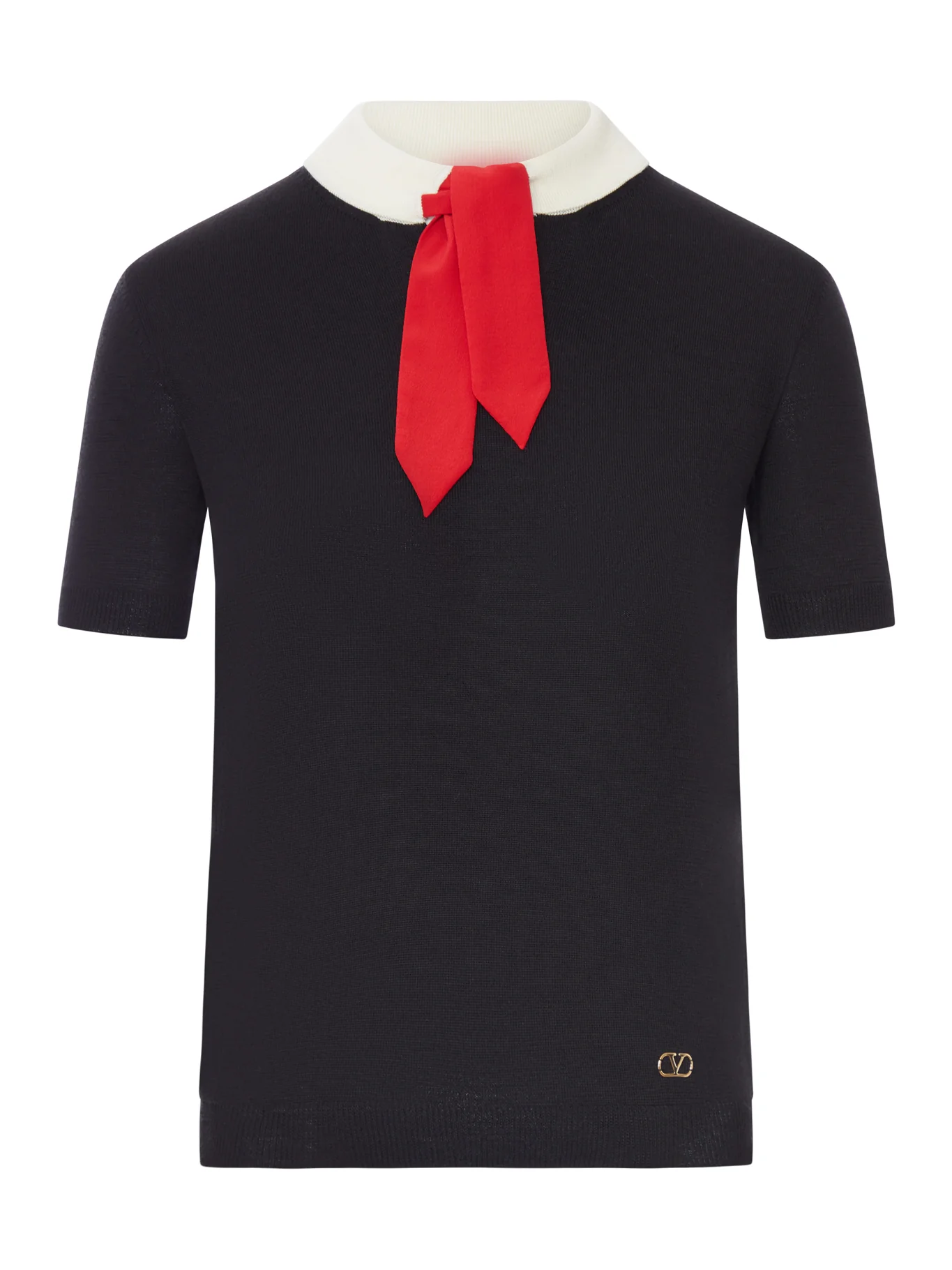 WOOL SWEATER WITH CONTRAST COLLAR AND BOW